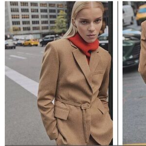 Mango Helsinki Italian Virgin Wool Blend Belted Blazer sz M NWT